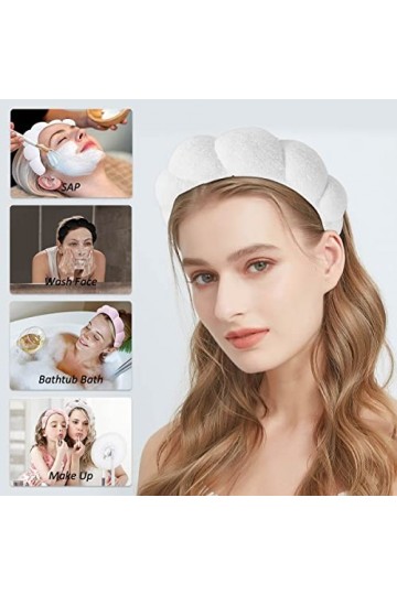Serre Tete Femme,3 Pièces Headband,Serre Tete Maquillage,Bandeau Skincare Éponge pour Soin de La Peau,Lavage du Visage,Élimin