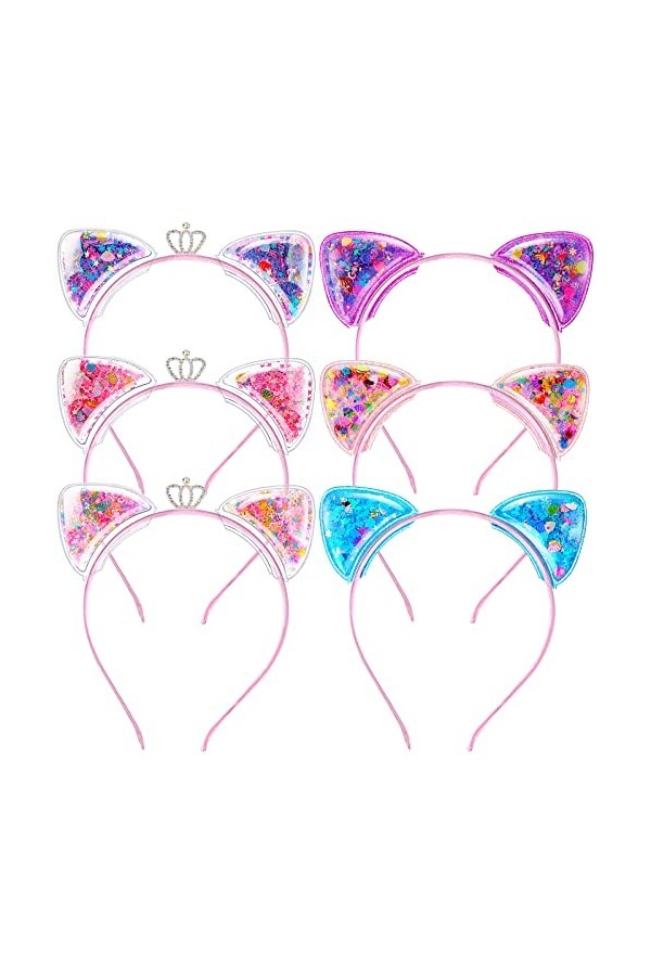 WLLHYF 6pcs Bandeaux dOreilles de Chat Oreilles de Chat Paillettes Bandeaux de Cheveux Paillettes Bandeaux Cerceaux de Cheve