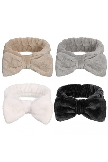Fuyamp 4 Pièces Bandeau de Lavage Bowknot Bandeaux Bandeau Maquillage Douche Bandeau Microfibre Élastique Ajustable Bandeau n