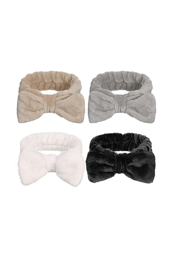 Fuyamp 4 Pièces Bandeau de Lavage Bowknot Bandeaux Bandeau Maquillage Douche Bandeau Microfibre Élastique Ajustable Bandeau n