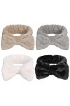 Fuyamp 4 Pièces Bandeau de Lavage Bowknot Bandeaux Bandeau Maquillage Douche Bandeau Microfibre Élastique Ajustable Bandeau n