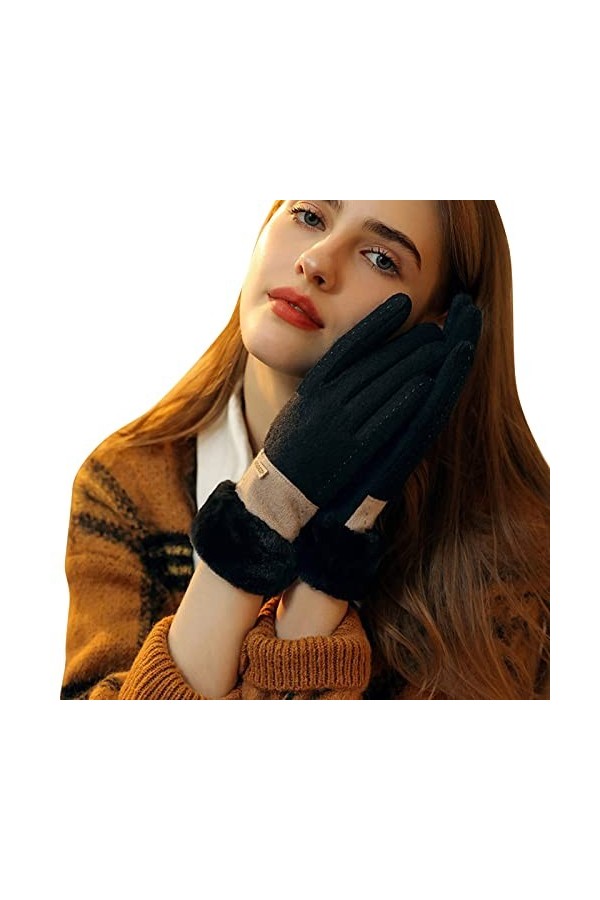 QWUVEDS Automne et Hiver Stockage de Chaleur Femmes-Contraste de Couleur Américaine-Épaissir -Gants Coupe-Vent et Résistant a