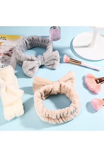 Fuyamp 4 Pièces Bandeau de Lavage Bowknot Bandeaux Bandeau Maquillage Douche Bandeau Microfibre Élastique Ajustable Bandeau n