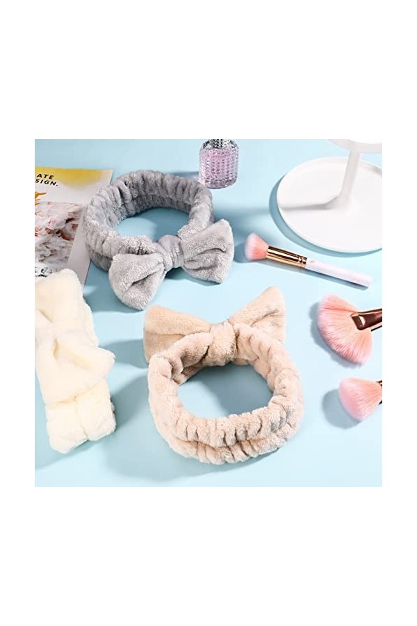 Fuyamp 4 Pièces Bandeau de Lavage Bowknot Bandeaux Bandeau Maquillage Douche Bandeau Microfibre Élastique Ajustable Bandeau n