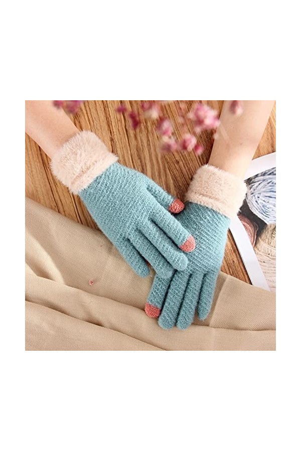 CWENROU Gants Tricotés pour Femmes, Gants dhiver À Écran Tactile, Gants Chauds Tricotés pour Ski Rétro pour Femmes, Moufles 