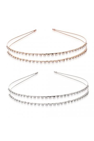 Sibba Lot de 2 bandeaux à cheveux double couche en métal avec strass brillants pour mariage de princesse doré + argent 