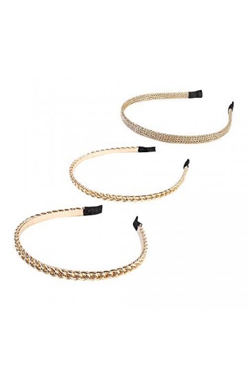 3pcs Bandeau en Métal Or Chaînes Bandes de Cheveux Cerceau Serre-têtes Femme Bandeau Headbands Vintage Accessoire de Coiffure