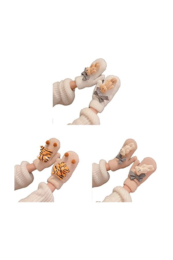 KieTeiiK Gants dhiver pour femme - Ours en peluche - Gants chauds et épais en tricot avec doublure en peluche pour filles