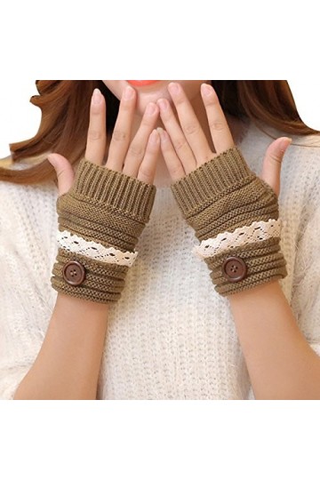 ZUMUii Butterme Gants sans Doigts Extensibles pour Femmes Gants tricotés à la Main Gants en Tricot avec Boutons