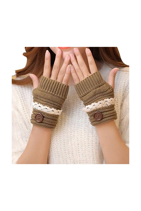 ZUMUii Butterme Gants sans Doigts Extensibles pour Femmes Gants tricotés à la Main Gants en Tricot avec Boutons