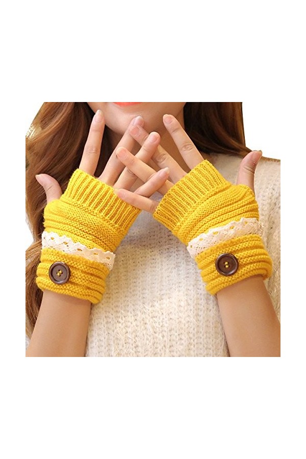 ZUMUii Butterme Gants sans Doigts Extensibles pour Femmes Gants tricotés à la Main Gants en Tricot avec Boutons