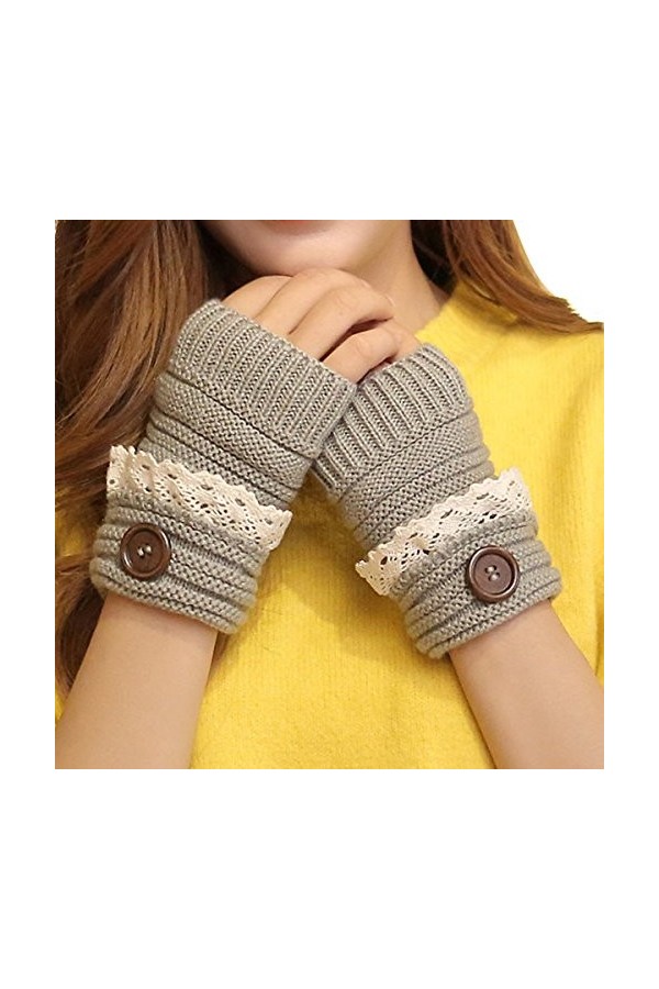 ZUMUii Butterme Gants sans Doigts Extensibles pour Femmes Gants tricotés à la Main Gants en Tricot avec Boutons