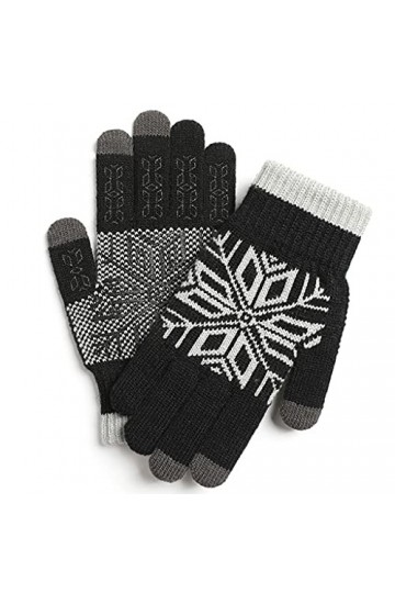 ZZALLL Hommes Hiver Écran Tactile Flocon De Neige Tricot Gants Chauds Doublure en Peluche Moufles Antidérapantes