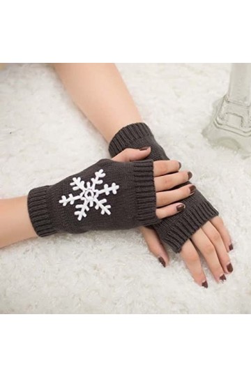 Liyinco Gants dhiver tricotés en Flocon de Neige Demi-Doigts, Gants sans Doigts brodés Chauds de Noël pour Femmes, Gants dé