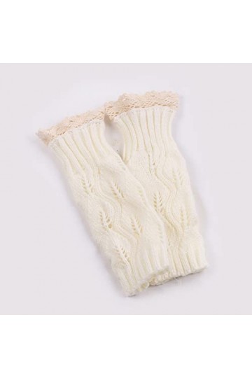 Liyinco Gants sans Doigts en Dentelle pour Femme, Gants dhiver en Dentelle de Feuille de Lotus tricotés, Gants de Marche Mig