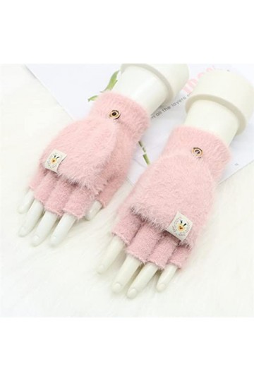 Liyinco Gants sans Doigts Mignons pour Femmes, Gants sans Doigts à Écran Tactile Chaud Tricotés de Bande Dessinée dhiver, Ga