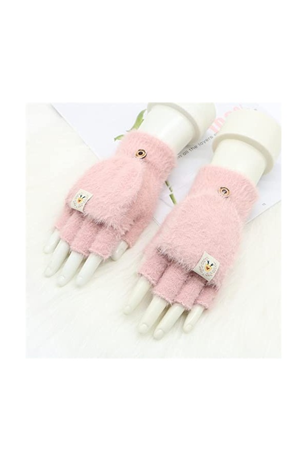 Liyinco Gants sans Doigts Mignons pour Femmes, Gants sans Doigts à Écran Tactile Chaud Tricotés de Bande Dessinée dhiver, Ga