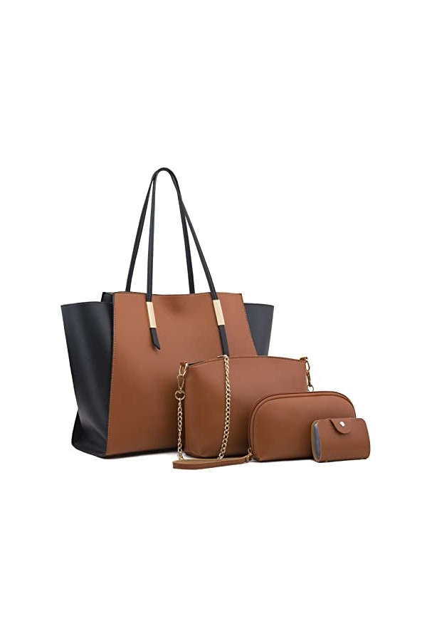 FANDARE Femme Sac à Main Sac à épaule Ensemble 4 pièces avec Sac à bandoulière Pochette Portefeuille Sacs Portés Sac Cabas Vo