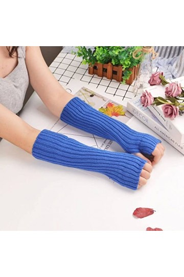 Liyinco Gants sans Doigts en Peluche Longue Couleur pour Femmes, Gants sans Doigts en Tricot Chaud dhiver, Gants Demi-Doigts