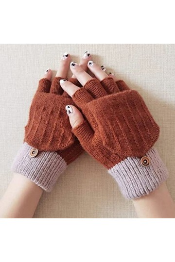 Liyinco Gants sans Doigts à Rabat tricotés dhiver, Gants sans Doigts en Peluche Chauds, Gants Demi-Doigts de Bureau en Plein