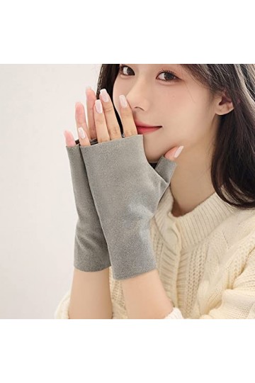 Liyinco Gants sans Doigts en Peluche Chauds Mignons pour Dames, Gants sans Doigts en Peluche tricotés dhiver, Gants Demi-Doi