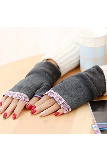 LUOXUEFEI Gants Femmes Tricoté Gants sans Doigts Mitaines Hiver Femme en Peluche Demi Doigt Dames Gants Chauds