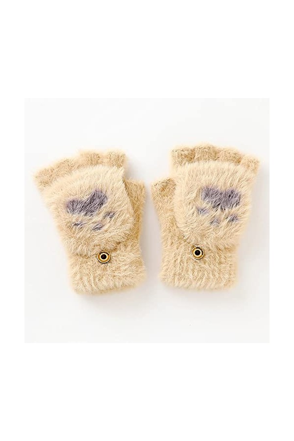 Liyinco Mesdames Mignon Chat Griffe Rabat Gants sans Doigts, Gants sans Doigts Chauds en Peluche, Gants Demi Doigt De Bureau 