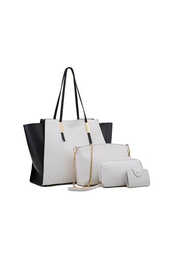FANDARE Femme Sac à Main Sac à épaule Ensemble 4 pièces avec Sac à bandoulière Pochette Portefeuille Sacs Portés Sac Cabas Vo