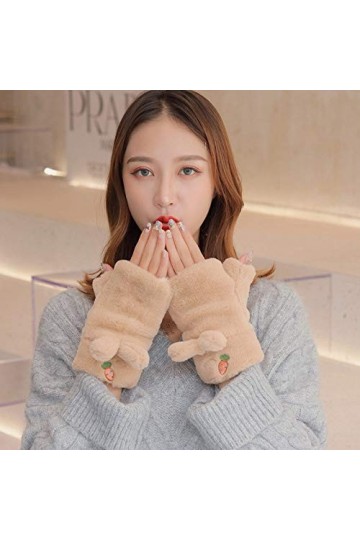 Liyinco Gants sans Doigts brodés Mignons pour Dames, Gants sans Doigts Chauds dextérieur en Peluche Mignons dhiver, Gants t