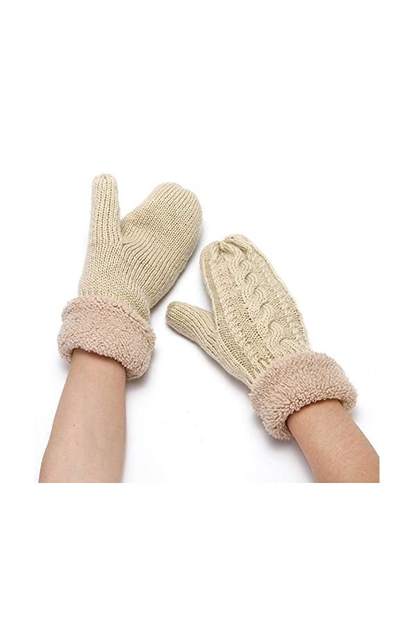 Chauds avec Doublure en Polaire Moufles Femmes Mode tricoté en Peluche Torsion Coupe épaissi Doigts Plus Polaire Gants Mitain
