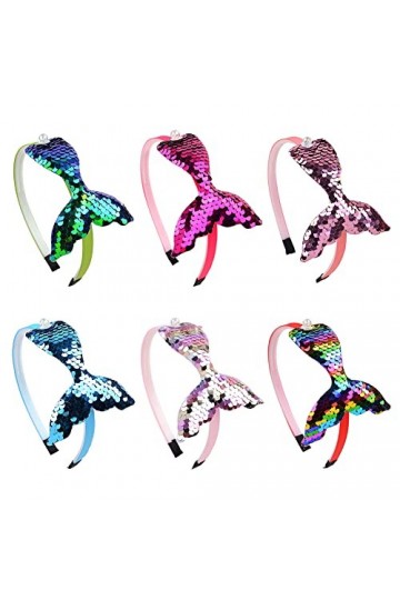 SWZY Bandeau Queue De Sirène 6 Pcs Serre Tête Sirène Filles Serre-Têtes à Paillettes Sequin Hairband Filles Serre-Têtes Cute 