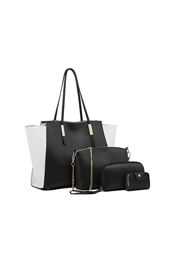 FANDARE Femme Sac à Main Sac à épaule Ensemble 4 pièces avec Sac à bandoulière Pochette Portefeuille Sacs Portés Sac Cabas Vo