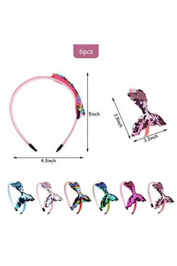 SWZY Bandeau Queue De Sirène 6 Pcs Serre Tête Sirène Filles Serre-Têtes à Paillettes Sequin Hairband Filles Serre-Têtes Cute 