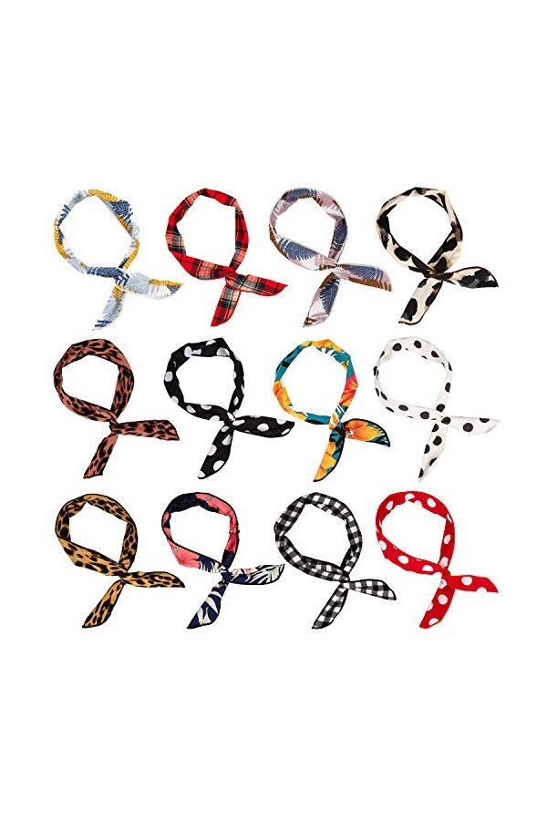 Wodasi 12Pcs Twist Bow Wired Headbands, Fil flexible Headbands Accessoires pour Cheveux Serre-tête à Nœud Vintage Femme Bande