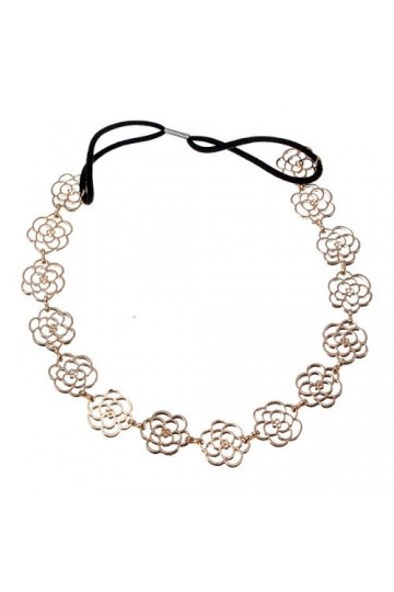 Bandeau Serre Tête Fleur Rose Ajouré Elastique Cheveux Collier Elégant Mode