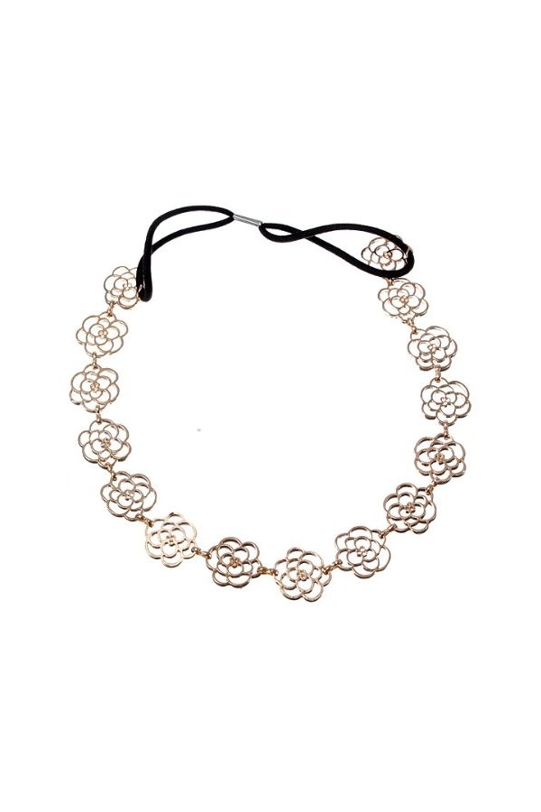 Bandeau Serre Tête Fleur Rose Ajouré Elastique Cheveux Collier Elégant Mode