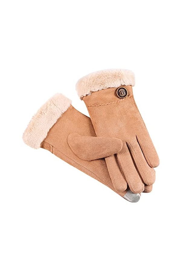 KhG386 Gants chauds en polaire pour femme Marron Taille unique, marron, Taille Unique