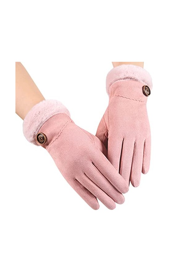 KhG386 Gants chauds en polaire pour femme avec nœud mignon et antidérapant Rose Taille unique, rose, Taille Unique