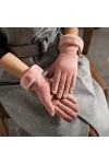 KhG386 Gants chauds en polaire pour femme avec nœud mignon et antidérapant Rose Taille unique, rose, Taille Unique