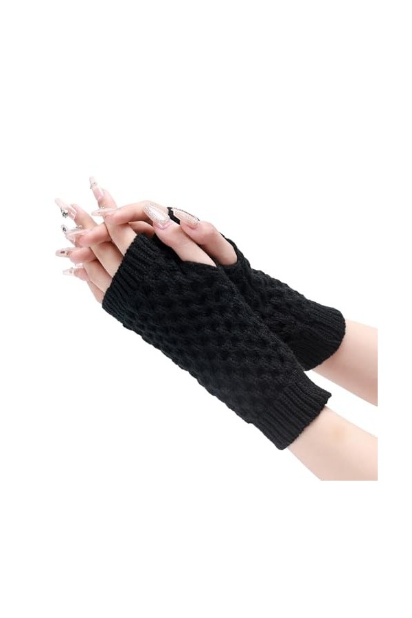 HERSIL Mitaines Mitaines Mitaines Tricot Chaud Femme Moufles Convertibles à la Mode Fleurs Mitaines Dentelle Noir Mitaines sa