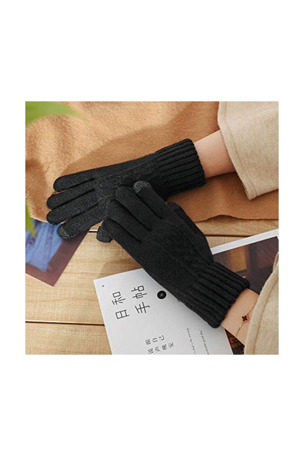 MAPPE Femme Tricot Laine Torsadée Fleur Écran Tactile Gants Hiver Chaud Femmes Cachemire Jacquard Plus Velours Épais Chaud Ga