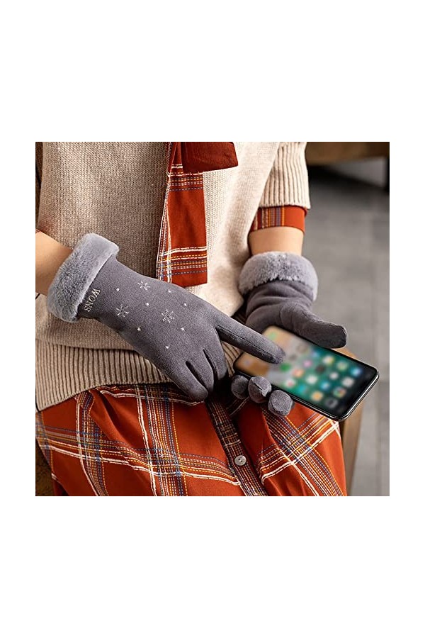 KhG384 Gants chauds en polaire pour femme Gris Taille unique, gris, Taille Unique