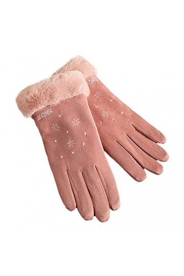 KhG384 Gants chauds en polaire pour femme avec nœud mignon et antidérapant Rose Taille unique, rose, Taille Unique