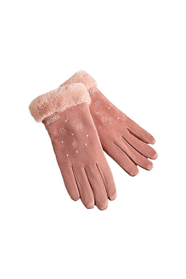 KhG384 Gants chauds en polaire pour femme avec nœud mignon et antidérapant Rose Taille unique, rose, Taille Unique