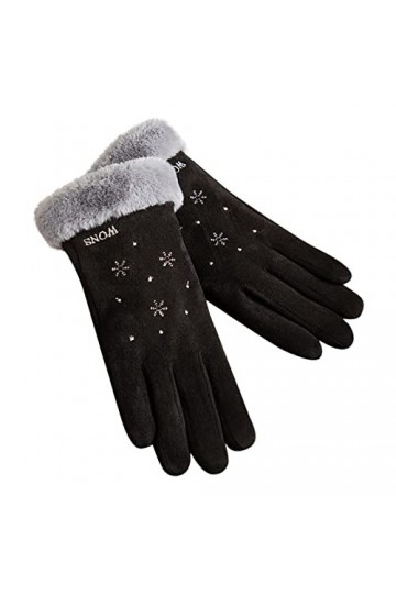 KhG384 Gants chauds en polaire pour femme avec nœud mignon et antidérapant Noir Taille unique, Noir , Taille Unique