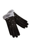 KhG384 Gants chauds en polaire pour femme avec nœud mignon et antidérapant Noir Taille unique, Noir , Taille Unique
