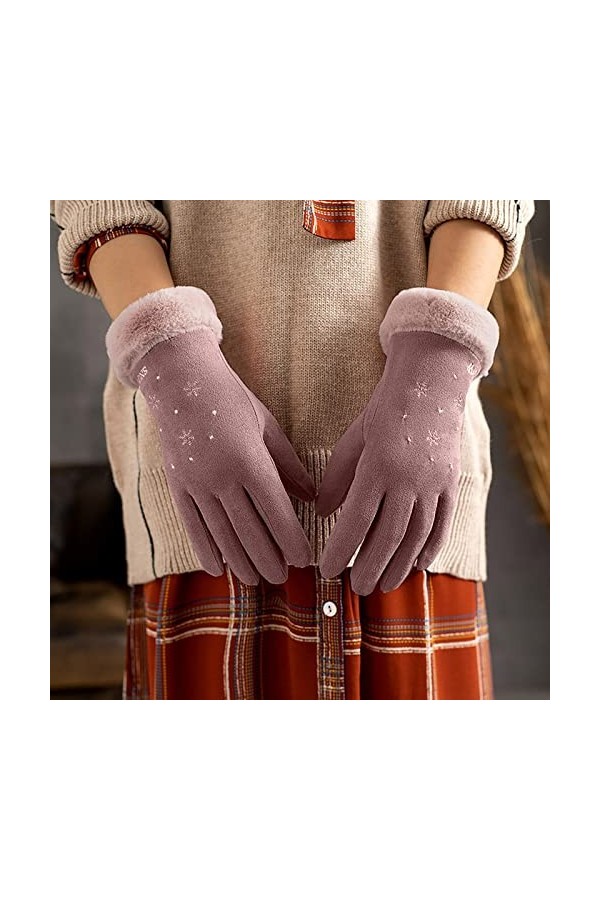 KhG384 Gants chauds en polaire avec nœud pour femme Violet Taille unique, violet, Taille Unique