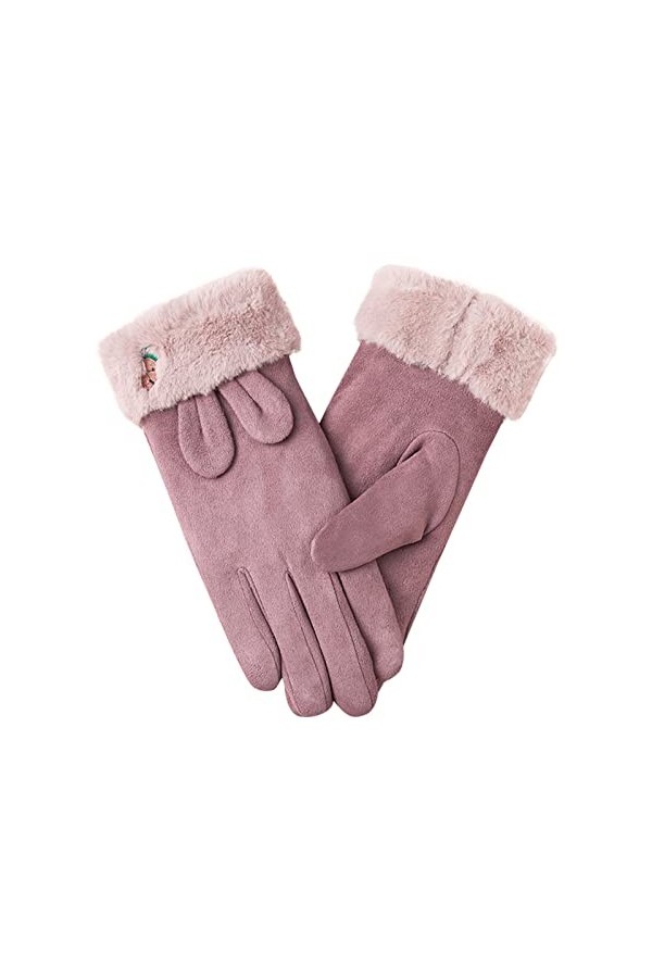 KhG385 Gants chauds en polaire avec nœud pour femme Violet Taille unique, violet, Taille Unique