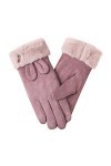 KhG385 Gants chauds en polaire avec nœud pour femme Violet Taille unique, violet, Taille Unique
