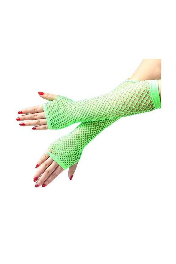 Briskorry Mitaines longues en résille sans doigts pour femme - Chauffe-doigts - Mode Fishnet - Longueur sans doigts - Gants d
